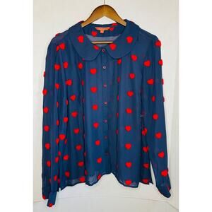NWOT New without Tags Modcloth Women's Large Blouse - Long Sleeve Navy Hearts